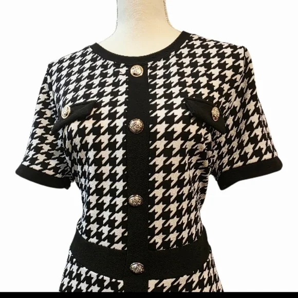 SHEIN Black and White Houndstooth Mini Dress - Picture 3 of 6